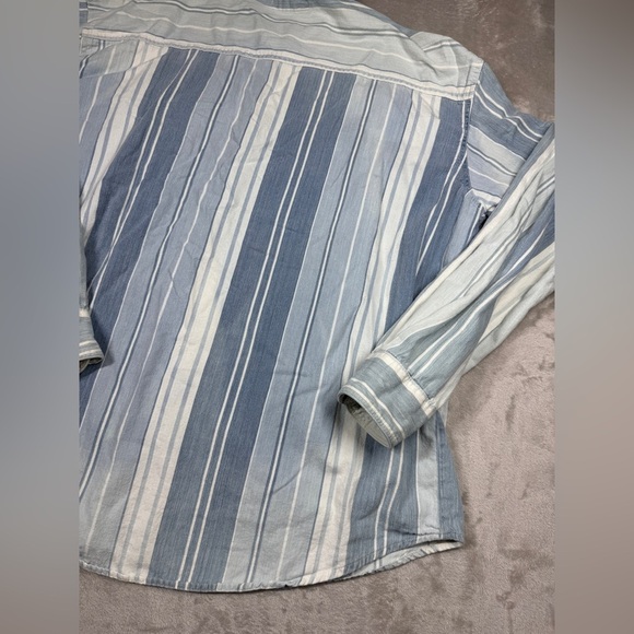 Vintage Campus 90s Striped 100% Cotton Blue White Striped Button Down Shirt XL - Picture 13 of 14